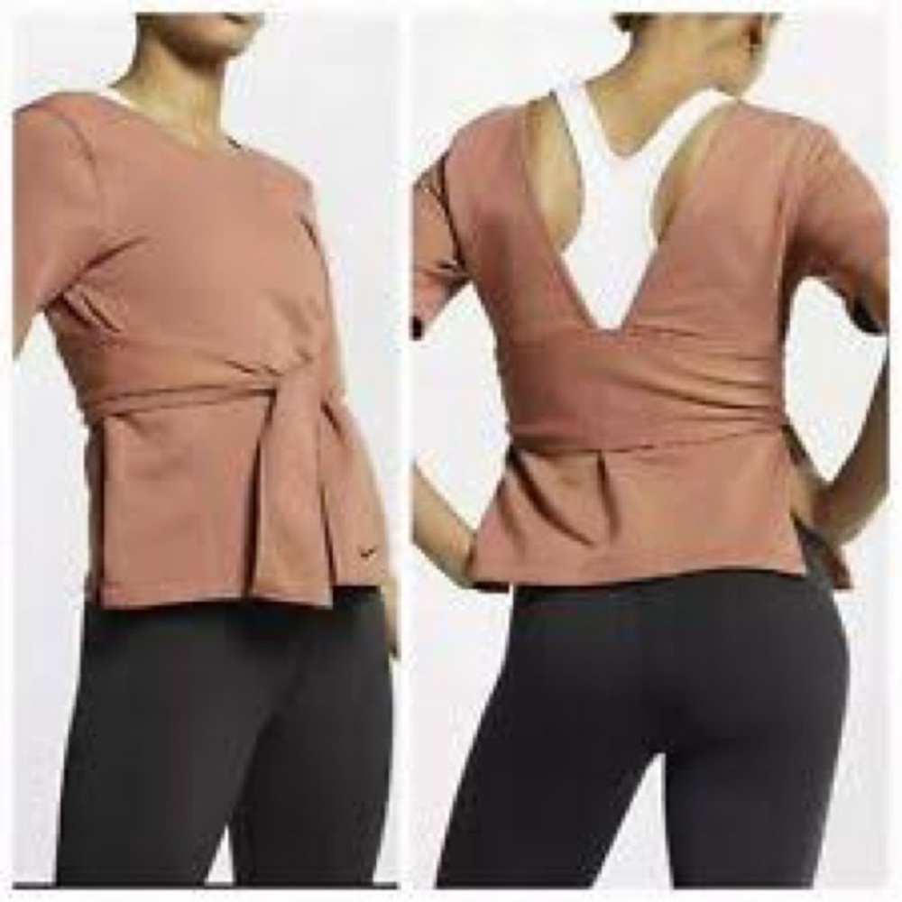 Nike Shirt Womens Small Rust Dri-fit Yoga Wrap Tie Activewear Small - Picture 2 of 7